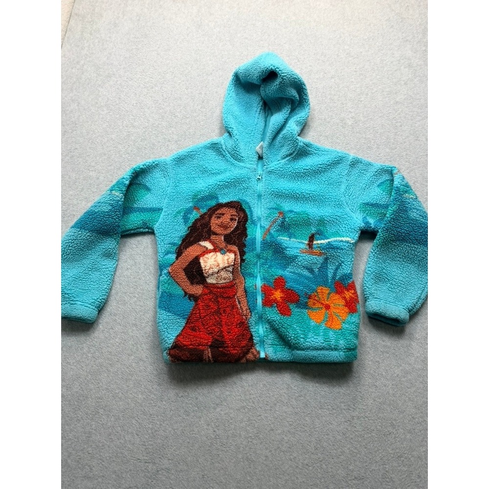Disney Moana Sherpa Fleece Zip Up Hoodie Kids Turquoise Blue Tropical Jacket